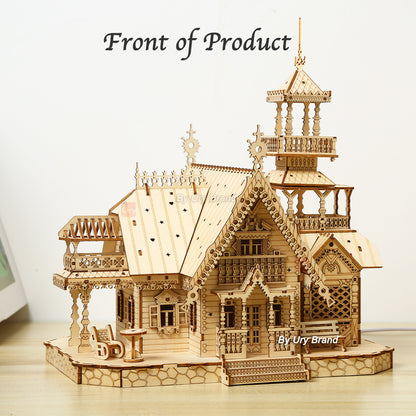 3D Wooden Puzzle Villa House Royal Castle with Light Assembly Toy Kid Adult DIY Model Kits Desk Decoration for Gift